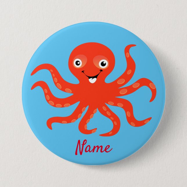 Cute Red Smiling Octopus Thunder_Cove 3 Inch Round Button (Front)
