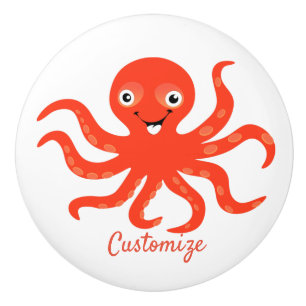 Cute Red Smiling Octopus Thunder_Cove Ceramic Knob