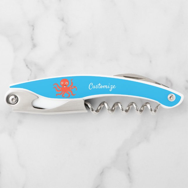 Cute Red Smiling Octopus Thunder_Cove Corkscrew (Front)