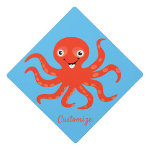 Cute Red Smiling Octopus Thunder_Cove Graduation Cap Topper