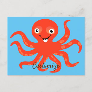 Cute Red Smiling Octopus Thunder_Cove Postcard