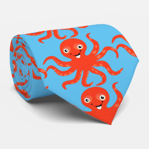 Cute Red Smiling Octopus Thunder_Cove Tie
