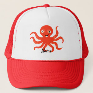 Cute Red Smiling Octopus Thunder_Cove Trucker Hat