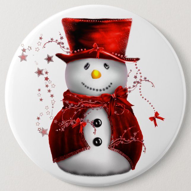Cute Red Snowman Christmas 6 Inch Round Button (Front)