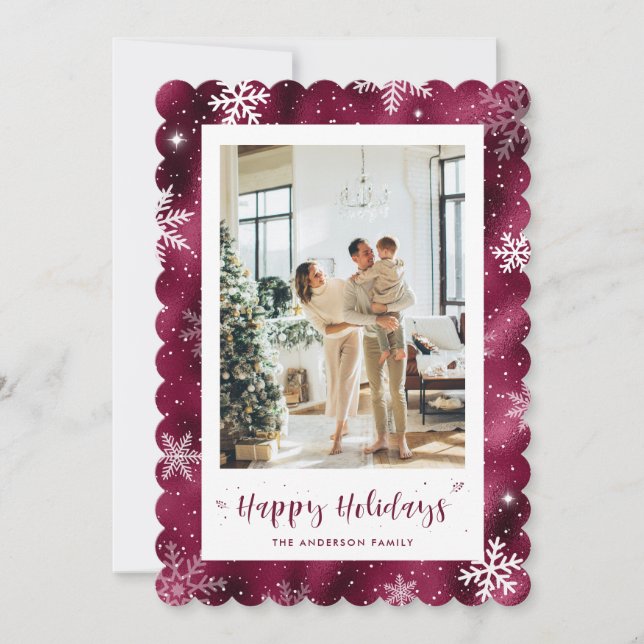 Cute Red Snowy Photo Holiday (Front)