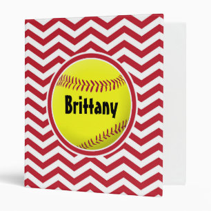 Cute Red Softball Custom Three Ring Binder