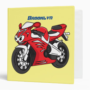 Cute red sports motorcycle cartoon binder