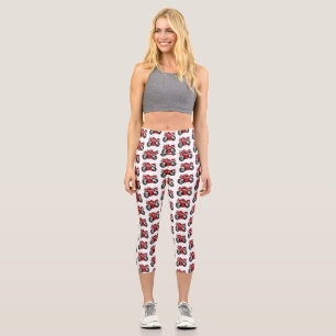 Cute red sports motorcycle cartoon capri leggings