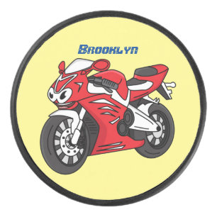 Cute red sports motorcycle cartoon hockey puck