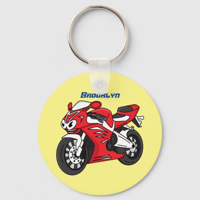 Cute red sports motorcycle cartoon keychain (Front)