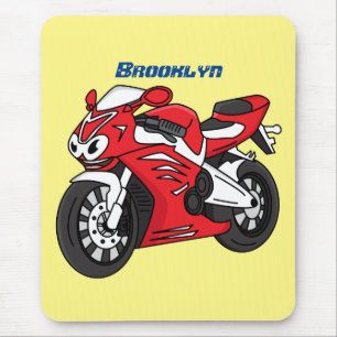 Cute red sports motorcycle cartoon mouse pad