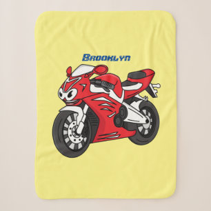 Cute red sports motorcycle cartoon sherpa blanket