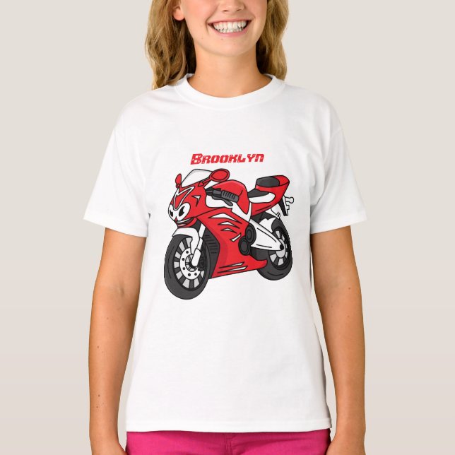 Cute red sports motorcycle cartoon T-Shirt (Front)