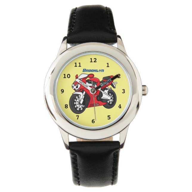 Cute red sports motorcycle cartoon  watch (Front)