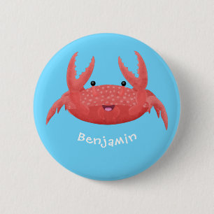 Cute red spotty crab cartoon illustration 2 inch round button
