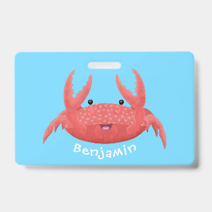 Cute red spotty crab cartoon illustration badge