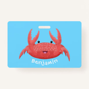 Cute red spotty crab cartoon illustration badge