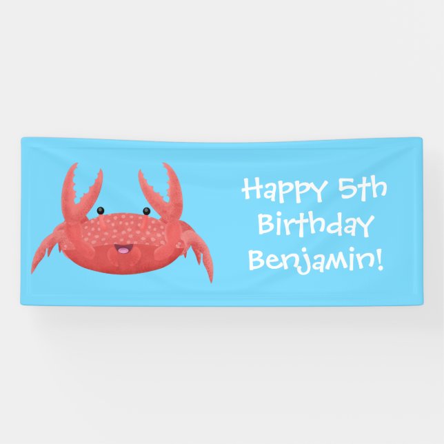 Cute red spotty crab cartoon illustration banner (Horizontal)
