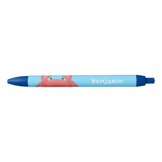 Cute red spotty crab cartoon illustration black ink pen (Front)
