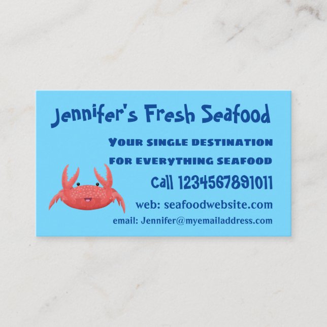 Cute red spotty crab cartoon illustration business card (Front)