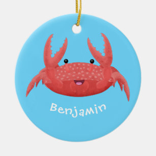 Cute red spotty crab cartoon illustration ceramic ornament