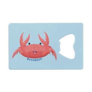 Cute red spotty crab cartoon illustration credit card bottle opener
