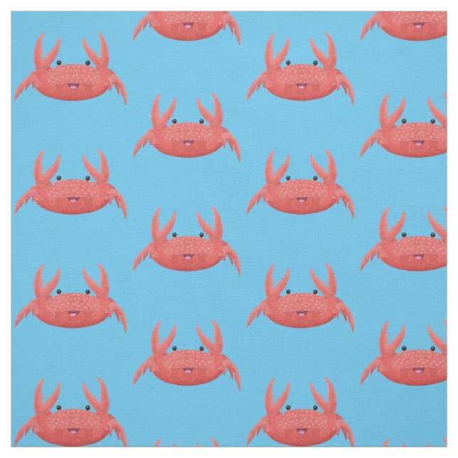 Cute red spotty crab cartoon illustration fabric (Swatch)
