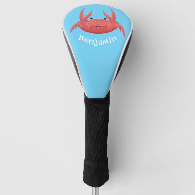 Cute red spotty crab cartoon illustration golf head cover (Front)