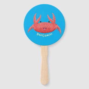 Cute red spotty crab cartoon illustration hand fan