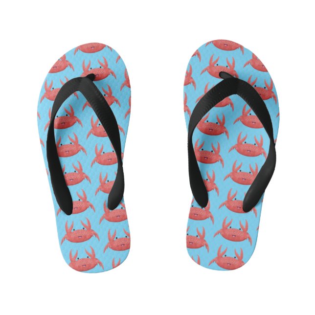 Cute red spotty crab cartoon illustration kid's flip flops