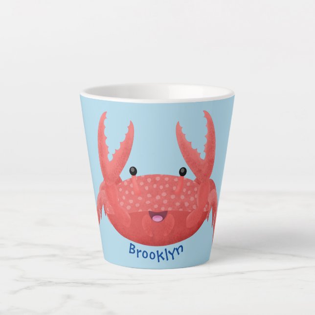 Cute red spotty crab cartoon illustration latte mug (Front)