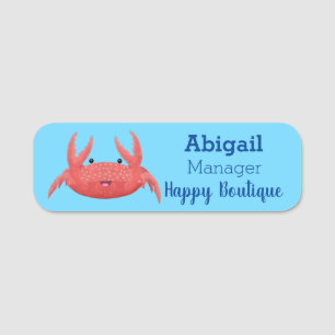 Cute red spotty crab cartoon illustration  name tag