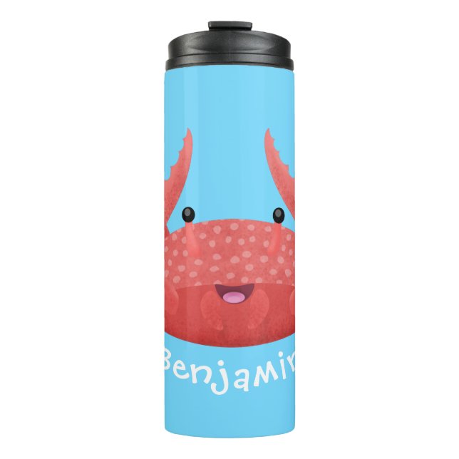 Cute red spotty crab cartoon illustration thermal tumbler (Front)