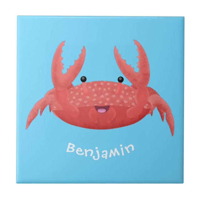 Cute red spotty crab cartoon illustration tile (Front)