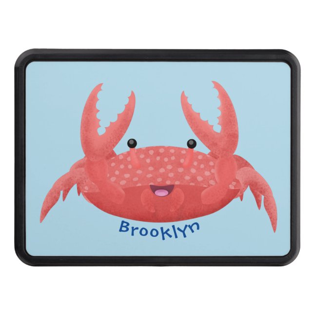 Cute red spotty crab cartoon illustration trailer hitch cover (Front)