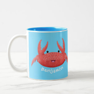 Cute red spotty crab cartoon illustration Two-Tone coffee mug