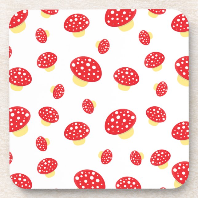 Cute Red Spotty Toadstool Mushrooms Pattern Coaster (Front)