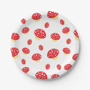 Cute Red Spotty Toadstool Mushrooms Pattern Paper Plate