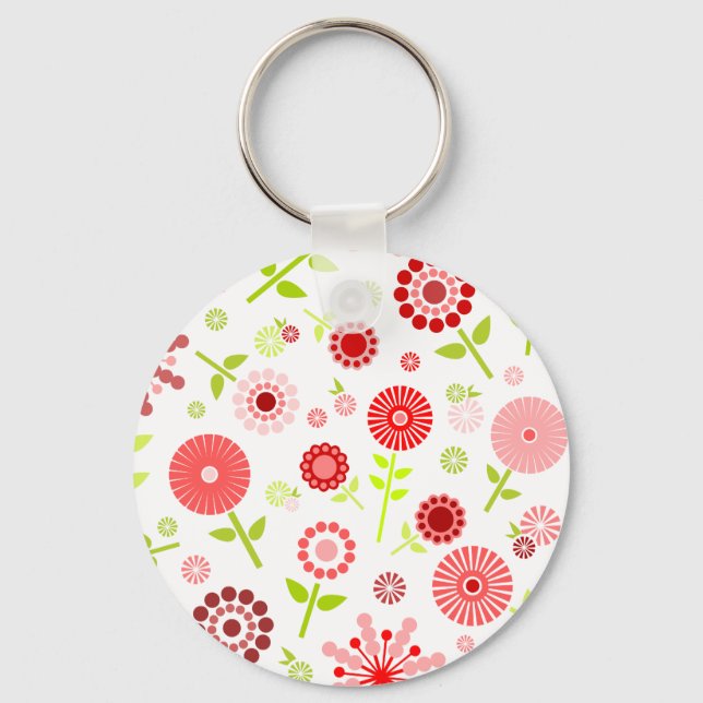 Cute red spring flowers keychain (Front)