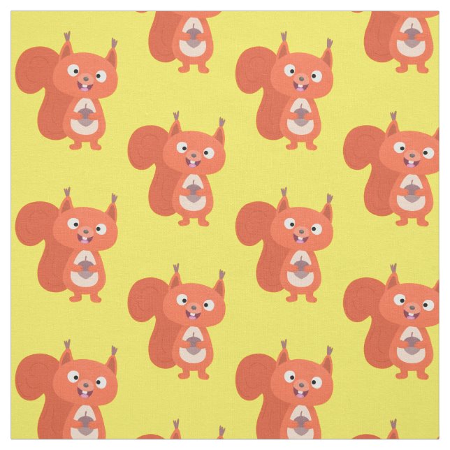 Cute red squirrel cartoon fabric (Swatch)