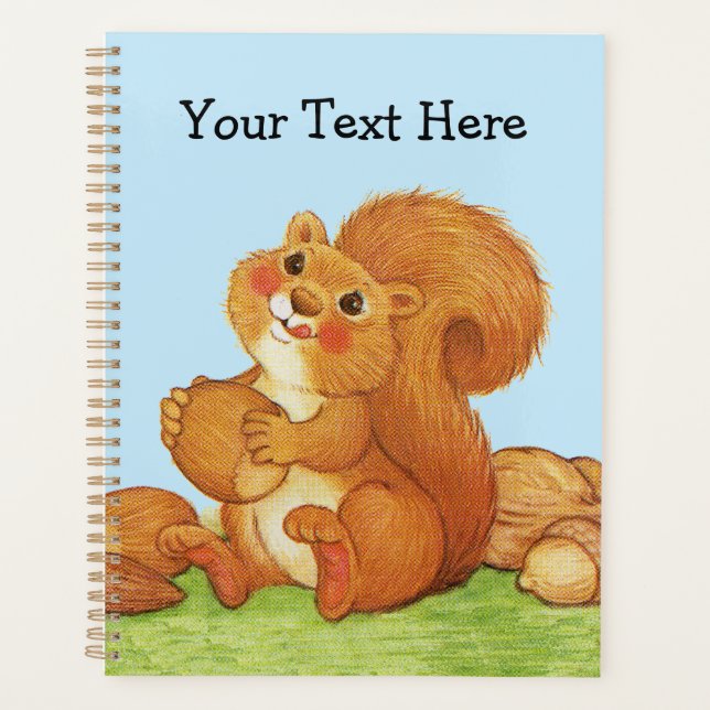 Cute Red Squirrel Holding Acorn in Grass Blue Sky Planner (Front)
