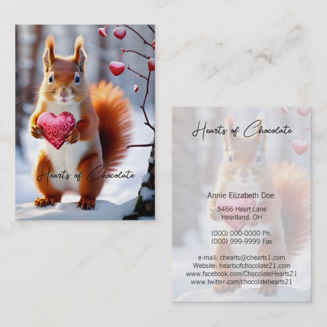 Cute Red Squirrel Holding Boxed Heart Business Card (Front/Back)