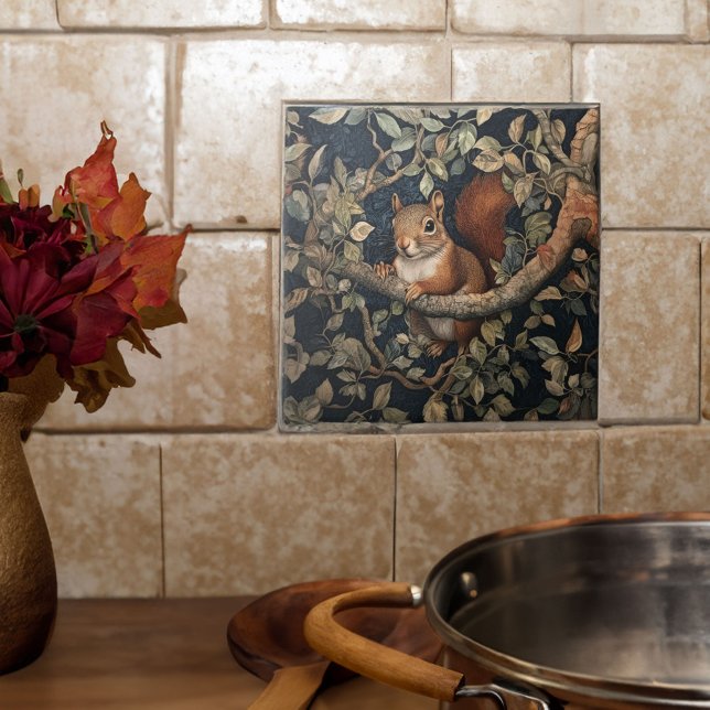 Cute Red Squirrel in a William Morris Style Forest Tile (Creator Uploaded)