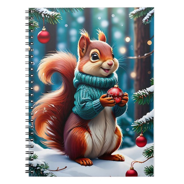 Cute Red Squirrel in Sweater Christmas Balls  Notebook (Front)