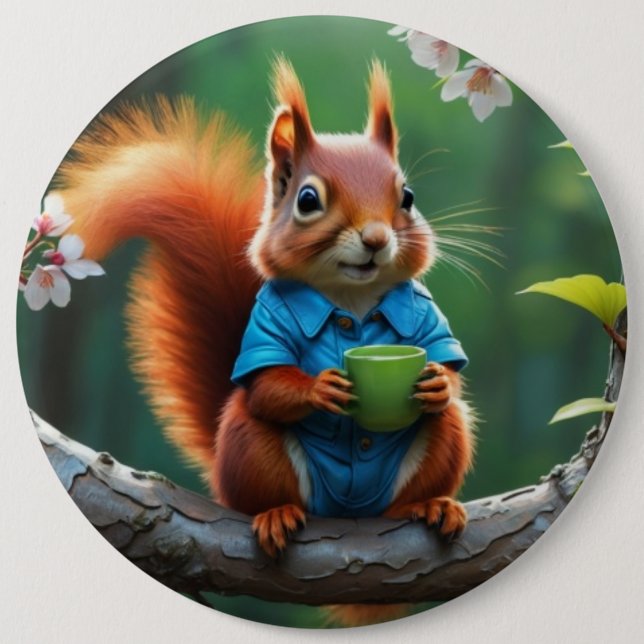 Cute Red Squirrel on The Tree-68364 6 Inch Round Button (Front)