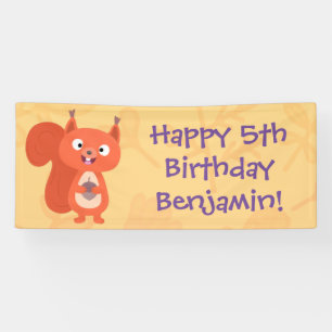 Cute red squirrel personalized cartoon birthday banner