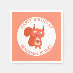 Cute red squirrel personalized cartoon birthday napkin