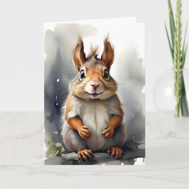 Cute Red Squirrel Portrait Blank Greeting  Card (Front)
