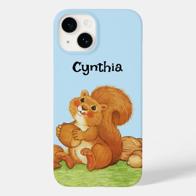 Cute Red Squirrel Stash of Nuts Grass Blue Case-Mate iPhone Case (Back)
