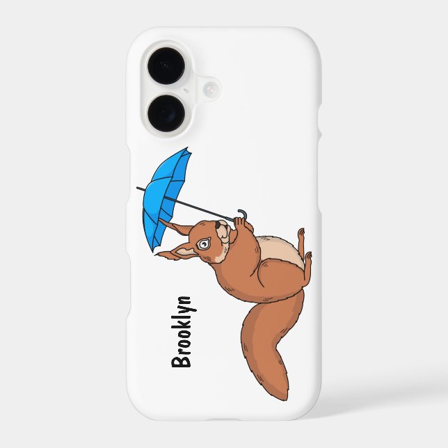 Cute red squirrel with umbrella cartoon (Back)